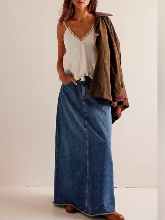 Free People Dresses & Skirts - Free People We the Free Come As You Are Denim Maxi Skirt Dark Indigo 8
